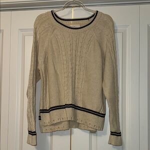 By Together Cream Cable Knit Sweater with Navy Trim